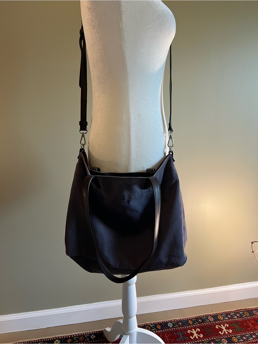 Banana Republic Blue Canvas Tote with Leather Straps‎